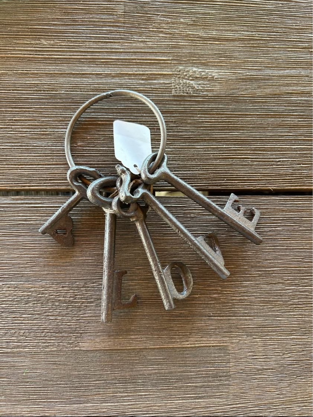 Vintage Iron Love Keys Wall Decor in Rustic Brown